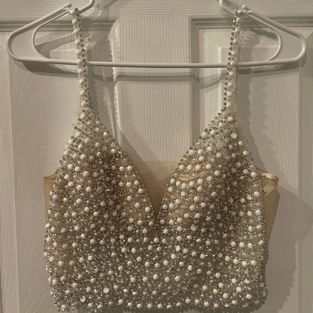 Pearl Embellished Crop Top
